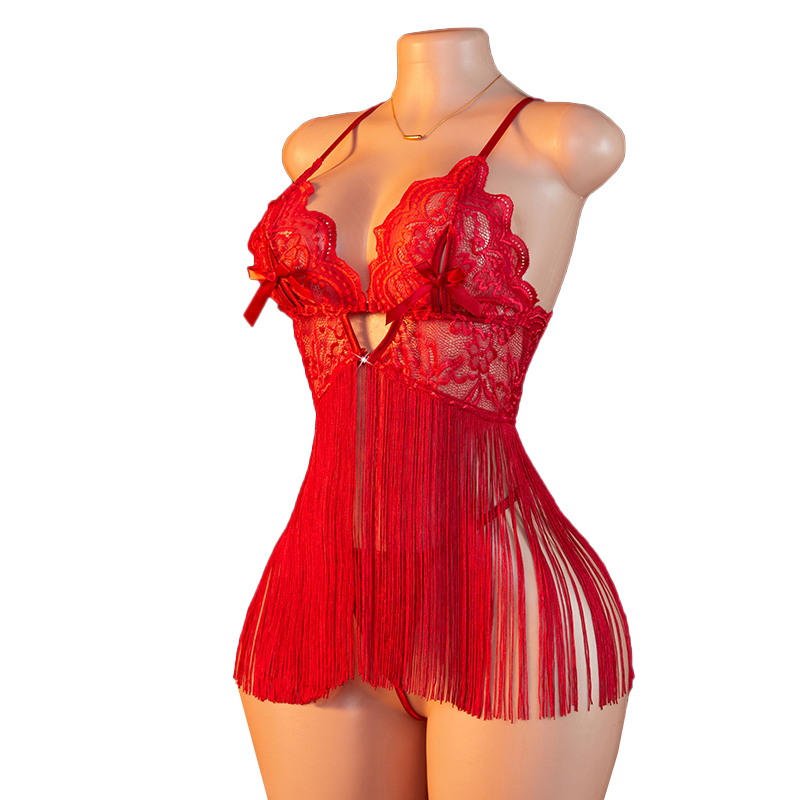 Summer Clothing For Women - Transparent Lace Women Red Strap Tassel